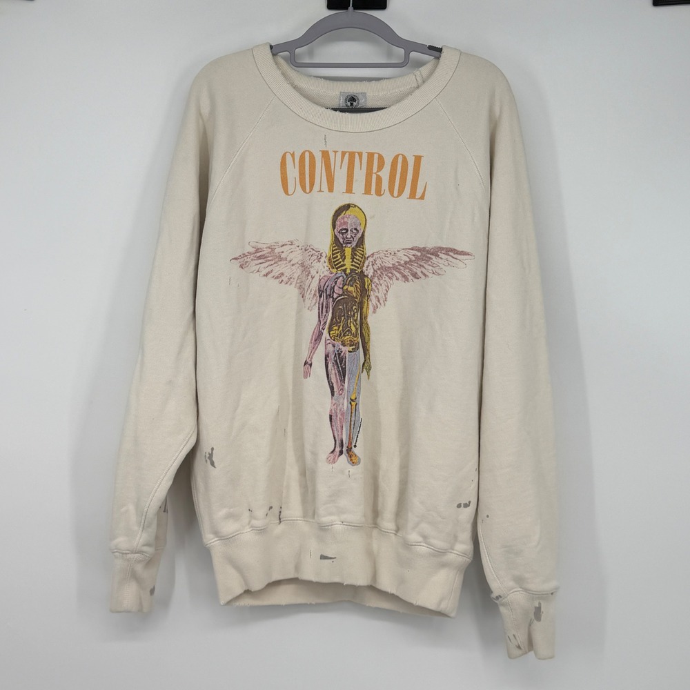 Saint Michael Nirvana No Future Control‎ Distressed Sweatshirt Cream Mens S